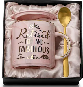 Retirement Gift for Woman 2026 - Retirement Gifts for Women, Coworker Leaving, Farewell, Going Away, Goodbye Gifts, Retired Free And Fabulous -14oz Pink Marble Coffee Mug, Gift Box