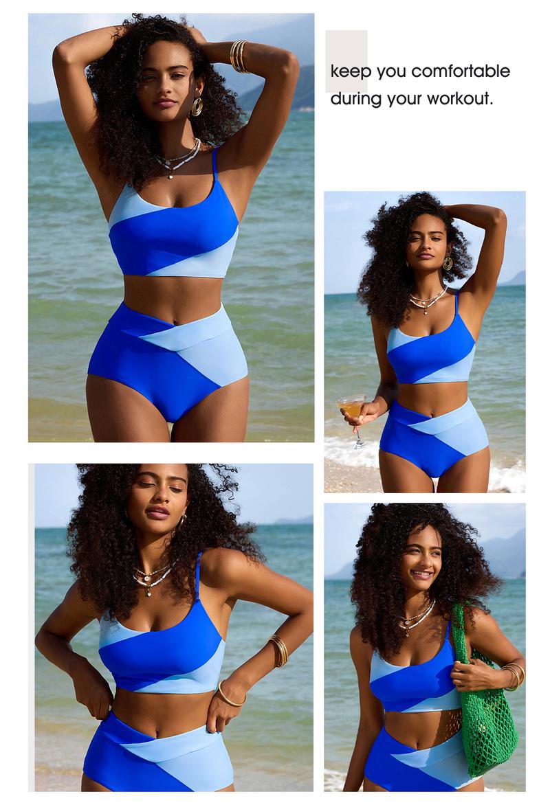 Aleumdr Women 2 Piece High Waisted Bestselling Bikini Color Block Swimsuit 2026 Summer Beach Bathing Suits