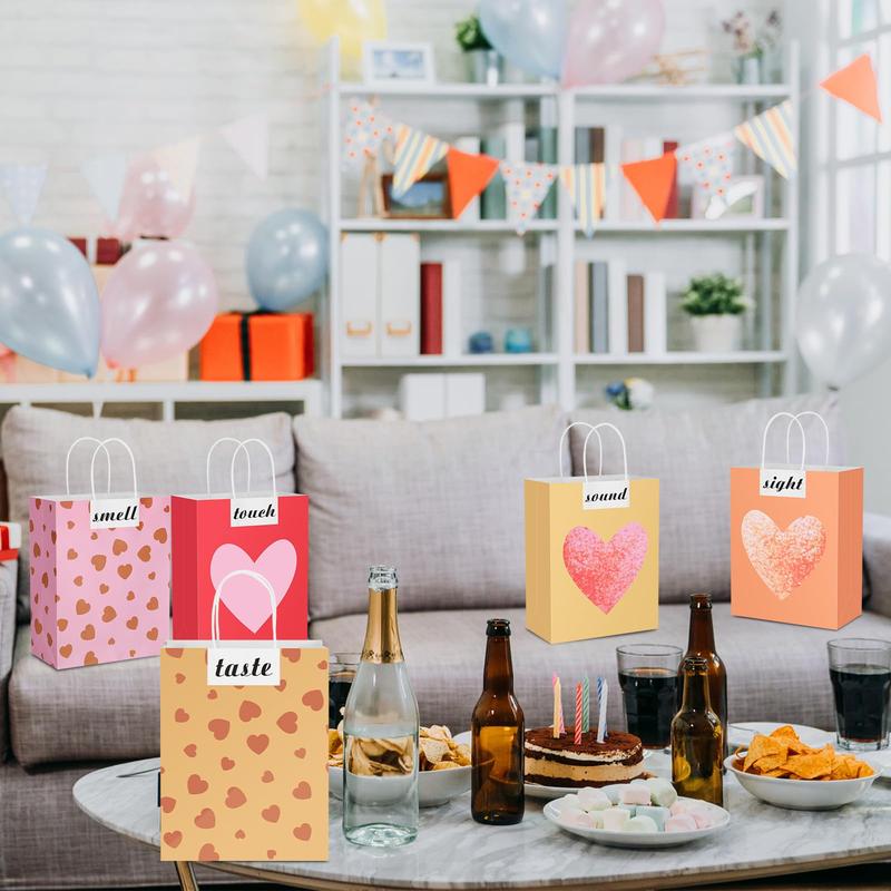 Valentine 5 senses Gift Bags for Her Sight Smell Touch Taste Sound Goodie Bags Paper Gift Bags with Handles Love Heart,Present Wrappings for Christmas Galentine Wedding Birthday Mother Day