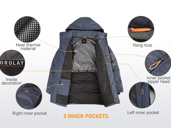 Orolay Men's Thickened Down Jacket, Versatile Winter Puffer Jacket for Outdoor & Daily Wear - Windproof, Multiple Pockets, and Warm Hood