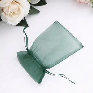100 Pack Hunter Emerald Green Organza Gift Bags with Drawstring, 4" x 6" – Wedding Party Favor Bags