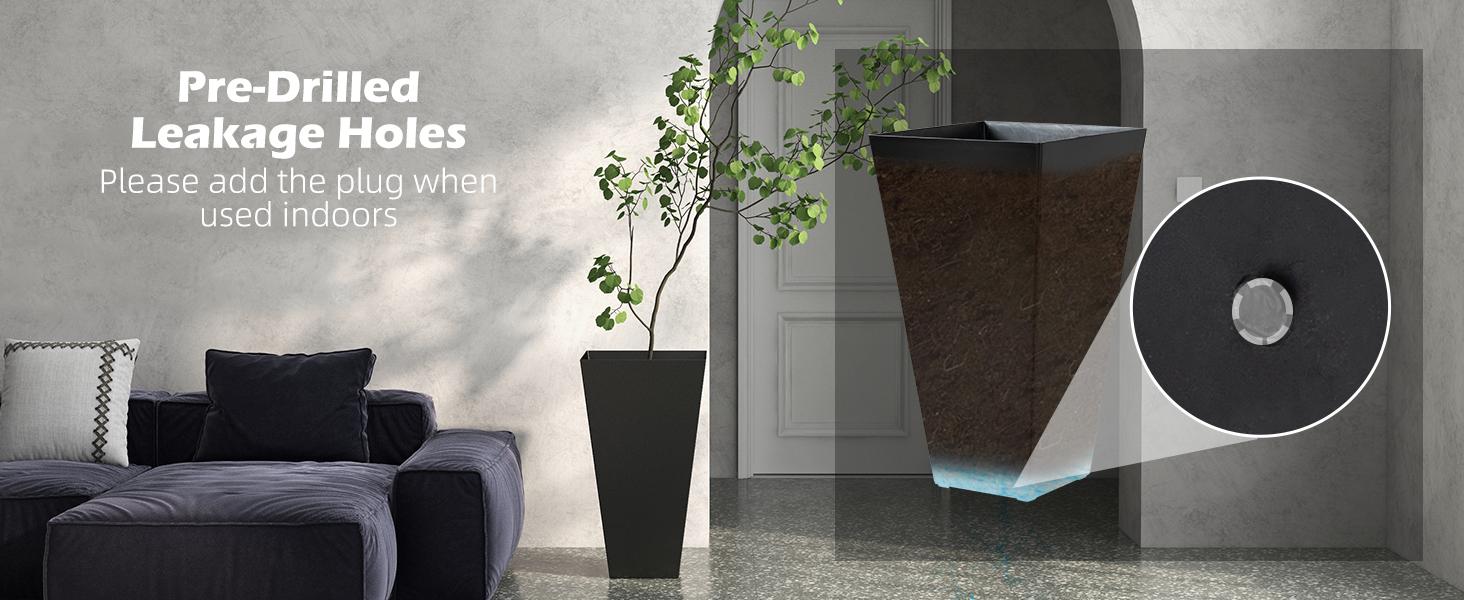 【Set of 3】Outsunny Set of 3 Tall Planters with Drainage Hole, 28" Outdoor Flower Plant Pots, Indoor Planters for Porch Patio and Deck