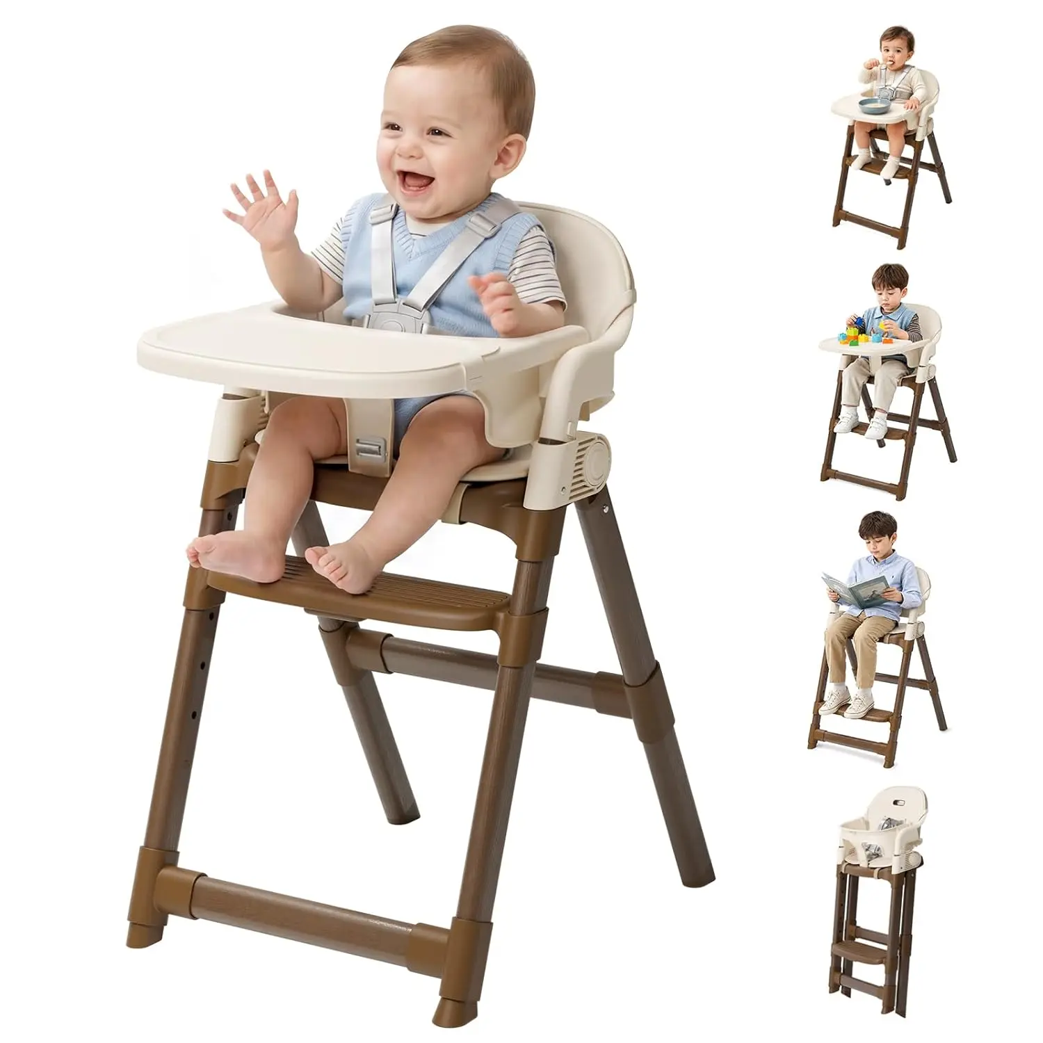Vwcuvvrt High Chair for Babies and Toddlers, Convertible Baby High Chair with Easy Clean Removable Tray, Multi-Use Foldable Highchair with Adjustable Legs, Portable Toddler Dining Chair,Back to school