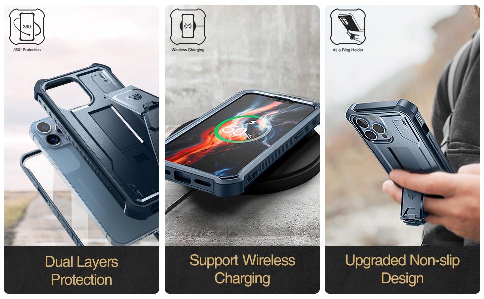 Dexnor for iPhone 13 pro max Case 6.7 Inch 2021 Built in Screen Protector and Kickstand Heavy Duty Military Grade Protection Shockproof Protective Cover for iPhone 13 pro max