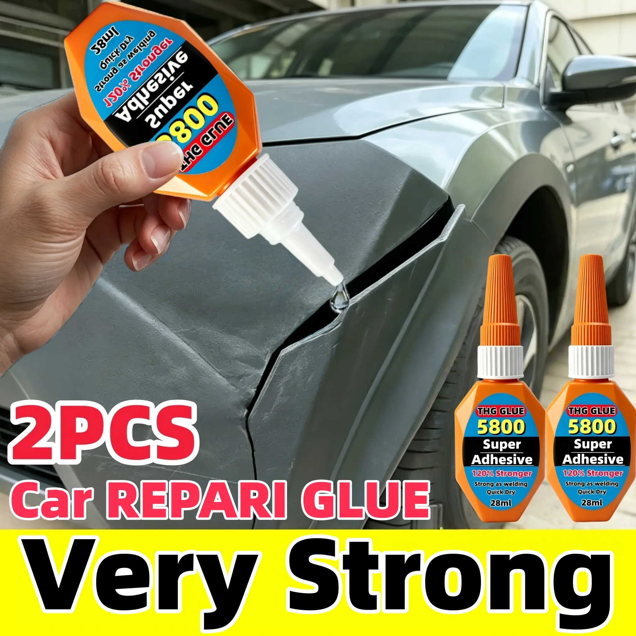 4/2PCS Auto Super Glue, Waterproof Heat & Oil Resistant Adhesive, Flexible Car Glue for Car Bumper, Headlight, Trim, Grille, Plastic Panel Repair, Clear Drying, Vibration & WeatherProof, Sandable Paintable Impact Resistant, 60g Sizes