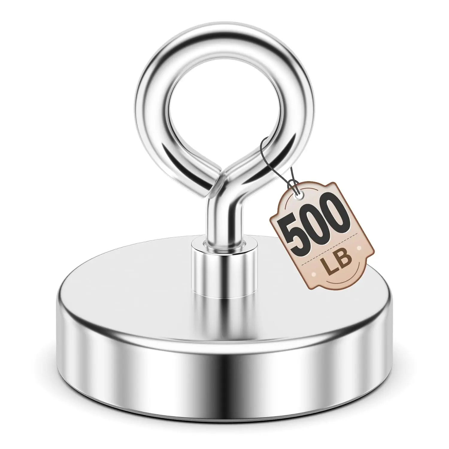 2.36’’ Fishing Magnets, 500 LBS Pulling Force Neodymium Rare Earth Magnet with Lifting Eye-Bolt, Super Strong Round Magnet for Retrieving Items in Lake, Beach, Lawn and New House