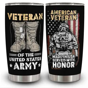 Gift For Veteran, Military Veteran 20oz Travel Tumbler, Birthday Christmas Gift For Us Army Veteran Men Grandpa Papa