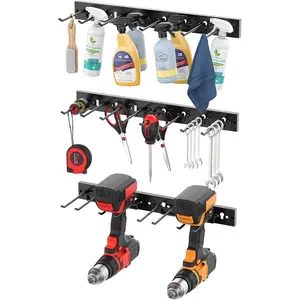 3 Modular Pegboard Strip Storage, Metal Peg Slat Wall Mount for Garage, Basement, Garden, Laundry Room Organization.Flexible Tool Organizer for Rake, Shovels, Crafting.Gifts for Men, Black.