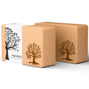 TSYPAIRS Cork Yoga Blocks 2 Pack, Natural Cork Soft Grip Non-Slip Yoga Blocks, High Density Eco-Friendly Yoga Accessories for Yoga, Pilates & Stretching