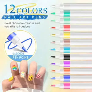 Nail Art Pens 1.0mm Fine Tip 12 color Quick Dry Waterproof for DIY Designs Salon Quality Supplies for Beginners & Professionals - Manicure