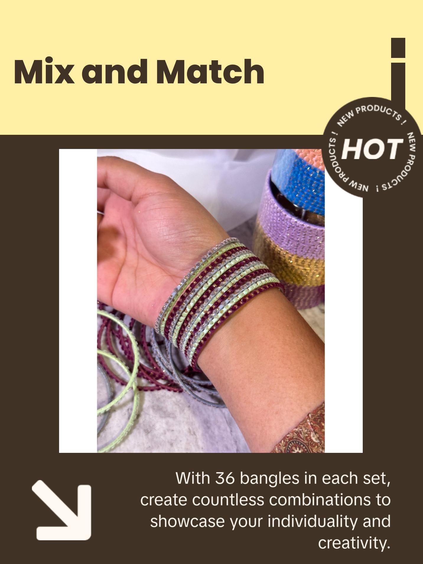 Sparkly Velvet Metal Bangles- 3 Color Combo Sets