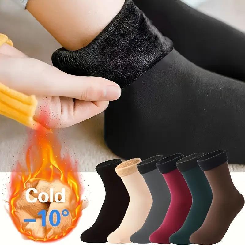 5 Pairs Autumn Winter Socks for Women Thickened Fleece Lined Cold-Proof Warm Self-Heating Snow Socks Unisex Floor Socks Mid-Calf Socks,Valentine's Day and Christmas Gifts Womenswear