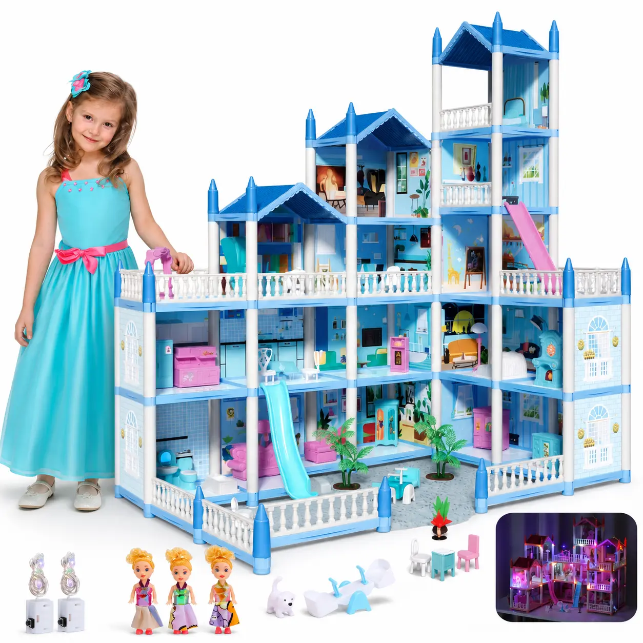 16 Rooms Huge Dollhouse, 25" x 18" x 29" in Doll House , Pretend Play Toy House For Girls, House Playset, Party Doll House#backtoschool #sohochic
