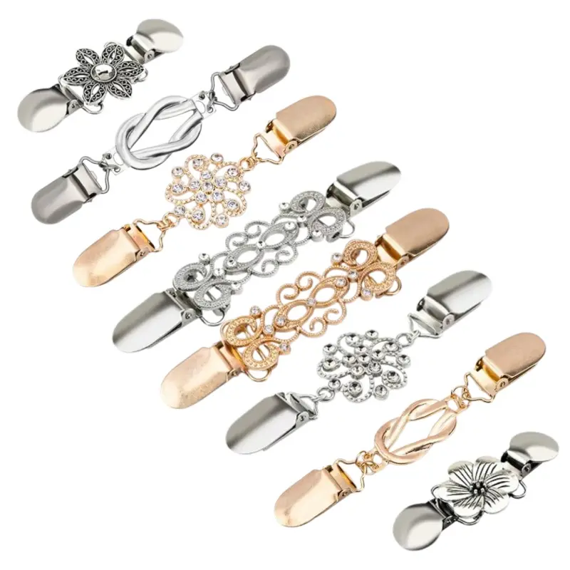 8 pieces of metal vintage shawl clips, dress clips on the back of various styles of shirts, suitable for daily wear, casual travel, gift giving, suitable for shawls, cardigans, sweaters, clothes and pants tight clips, easy to install and remove