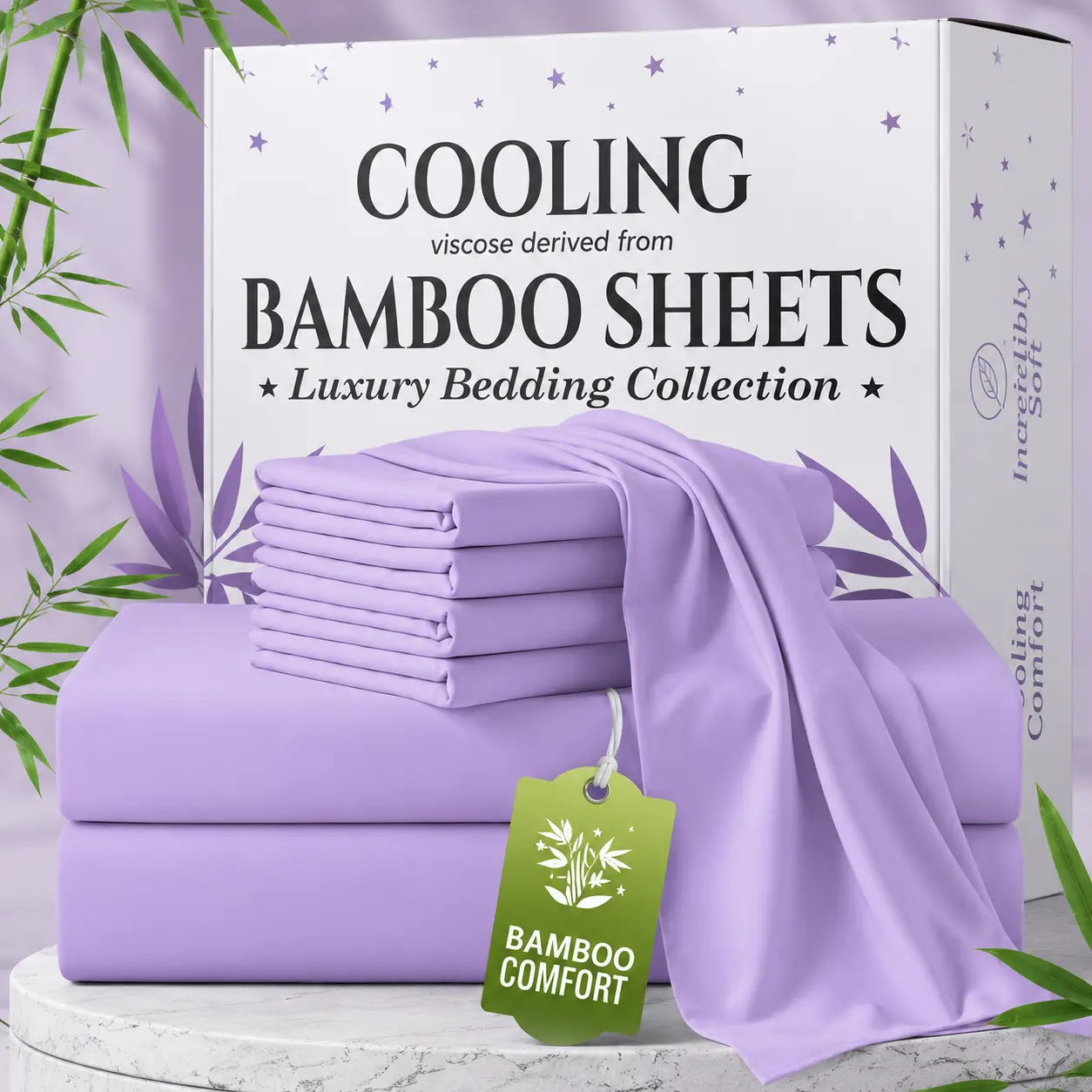 Jollyvogue Extra Deep Pocket Bamboo Sheets - 6 Pcs Breathable &Cooling for Hot Sleepers , Hotel Luxury Fitted Soft Wrinkle-Free For Extra Deep Mattresses, Room Decor, Twin/Full/Queen/King Size Pillowcase Sets