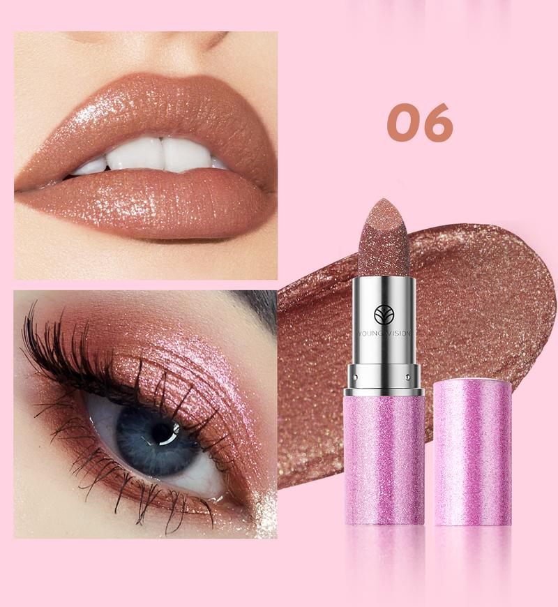YOUNG VISION Chameleon 6-color Fine Sparkle Lipstick, Multi-purpose Facial Embossed Silk Screen Pearlescent Lipstick and Eyeshadow