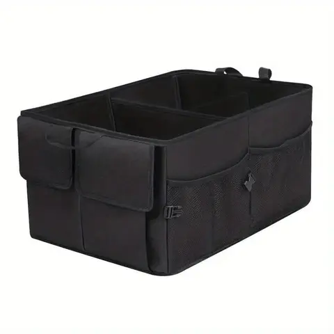 Foldable Polyester Car Trunk Storage Organizer Box - 3 Layouts, 56x40x27 cm, Compact, Durable, Multifunctional, Waterproof Bin with Adjustable Anti-Slide Strap, Portable for Emergency, Travel | SUV/Sedan Automotive Interior Stowing Accessory