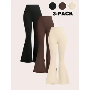 Girls' Solid Color Comfortable Stretch Casual Flared Pants 3-Pack, Girls' Stretch Comfortable Outdoor Sports Casual Flared Pants, Suitable for Ages 5 and Up Tulle Dress Girls