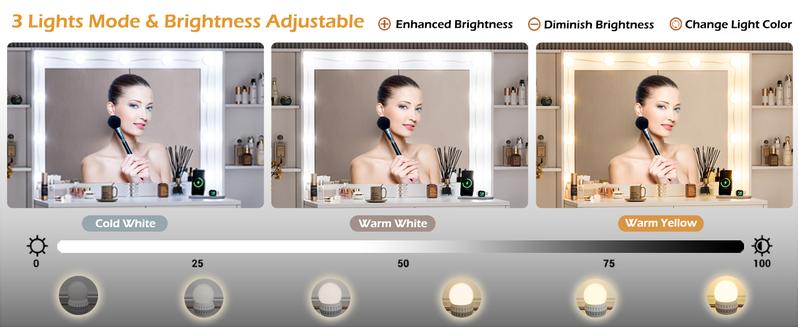 58.3”Vanity Desk with Mirror and Lights & Charging Station,Bedroom Dressing Table,Large Vanity Set,8 Drawers and 2 Cabinets,Makeup Vanity Table with Charging Station, Without Stool