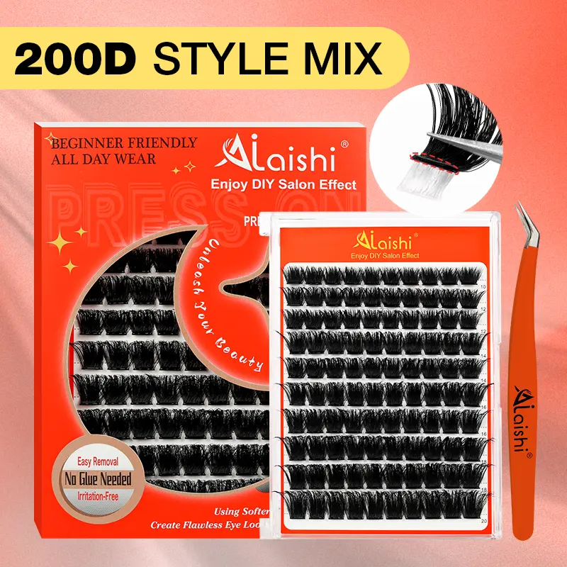 [New Upgrade] Ailaishi 150D/200D Self Adhesive Eyelashes 10-20mm Volume Lash Clusters  Press on Lashes No Glue Needed Pre Glued Lashes Clusters DIY Eyelash Extensions Kit with Tweezers , DealsForYouDays,back to school