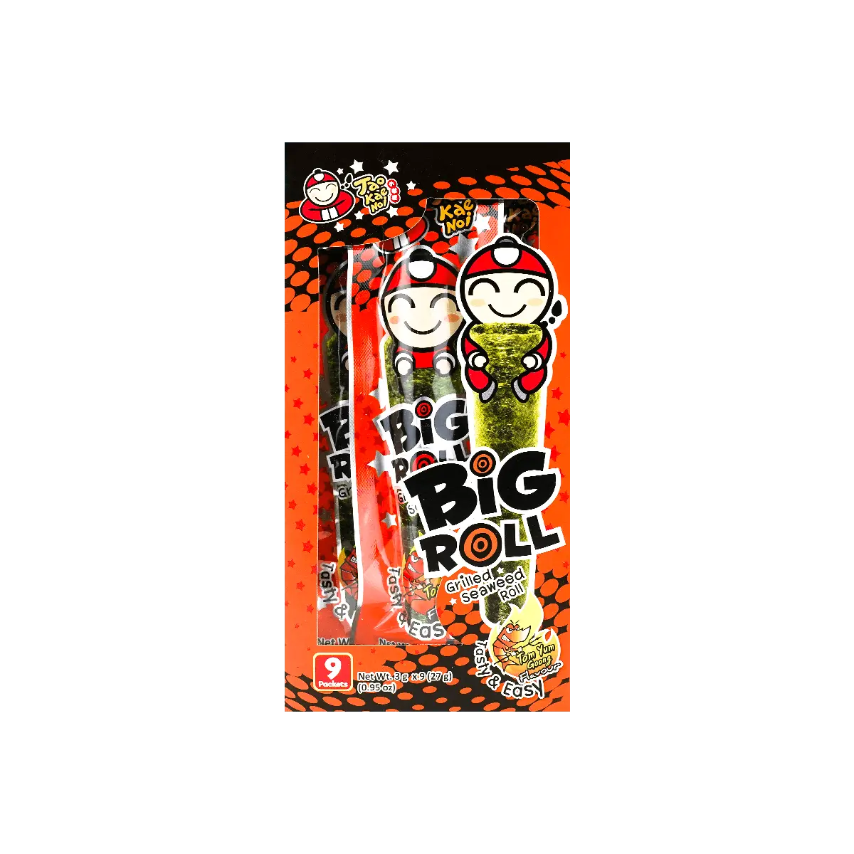 Tao Kae Noi Big Roll Tom Yum Flavor Seaweed Snacks - Crispy Thai Snack, 9 Rolls