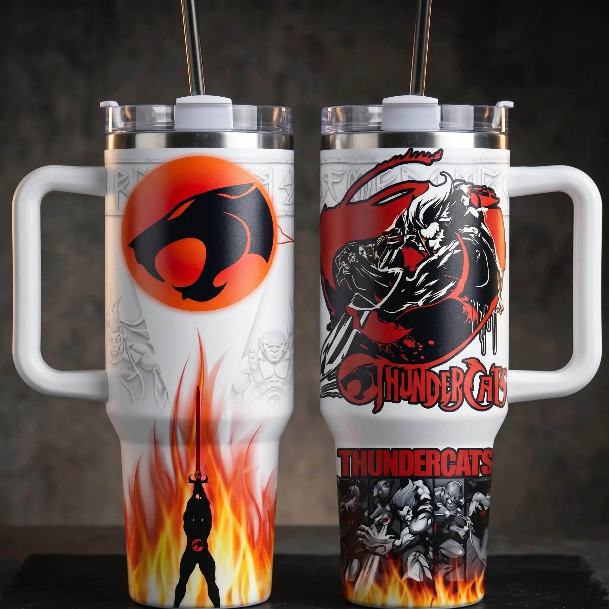 Thundercats 40oz Insulated Tumbler with Handle and Straw, Lion-O 40oz Thunder Cat Tumbler, Retro 80s Cartoon Gift