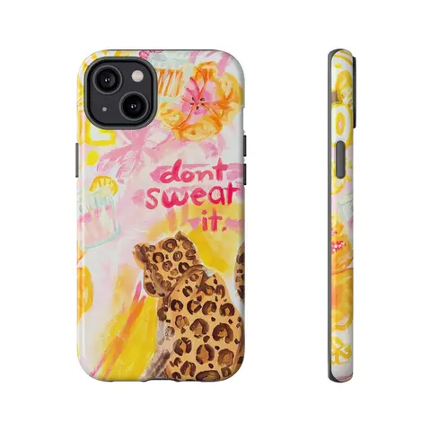 Durable Polycarbonate Vintage Slim Aesthetic Cellphone Cover - Shockproof TPU Cushions Drop Protection, Leopard Bold Art/Wildfloral Designs, Handheld Devices Accessories for iPhone 18PROMAX,17,16,15,14,13,12,11 Series, Don't Sweat It Themed Fan Gift