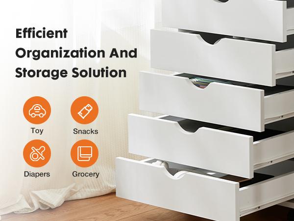 Wood Vertical Organization File Cabinet with Wheels Mobile Drawer Storage for Home Office