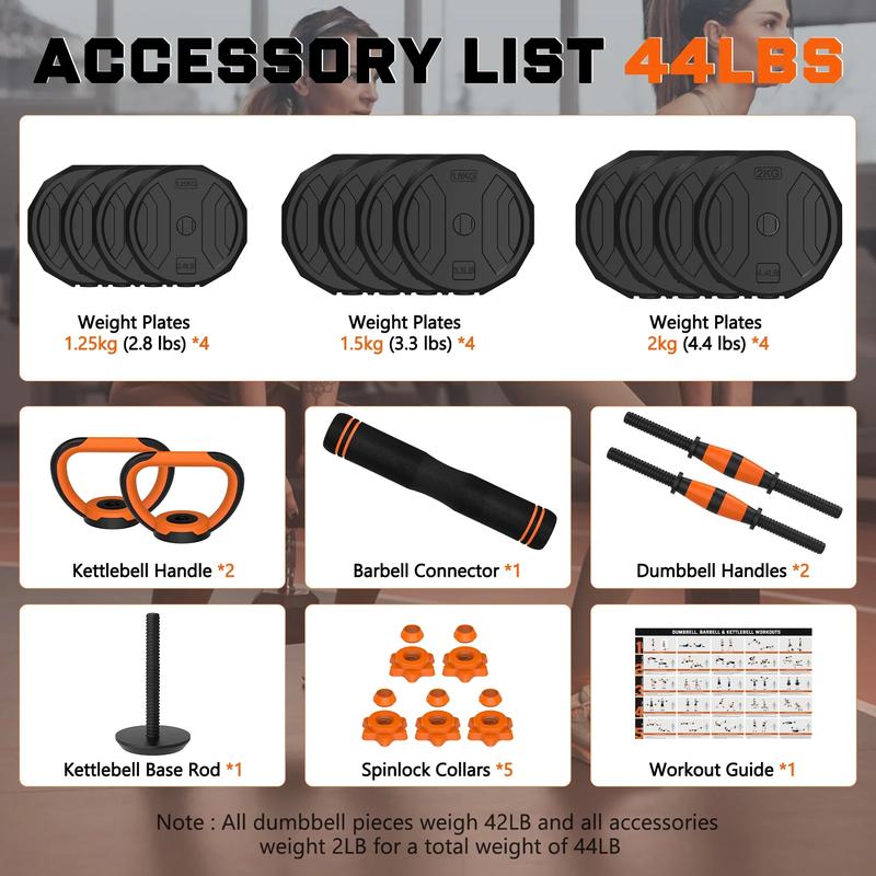 GIKPAL 44Lb 4-In-1 Adjustable Dumbbells Set Free Weight Set with Connector Used as Barbell, Kettlebells, Push up Stand, Fitness Exercises for Home Gym Suitable Men/Women