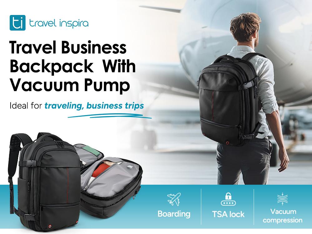 Travel Inspira 55L Expandable Vacuum Compression Backpack, Carry-on Flight Approved Travel Backpack with Electric Pump, Anti-theft Vacuum Seal Backpack, Airline Personal Item Bag, Durable Outdoor Hiking Rucksack for Men Women, Travel Essentials