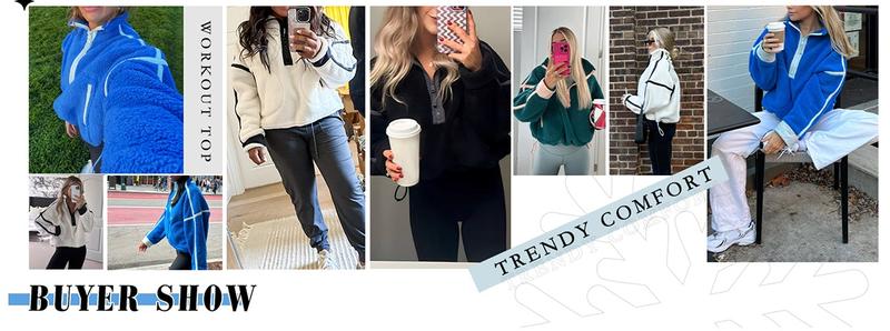 Naeduo Women's Half Zip Sherpa Fleece Pullover Soft Oversized Sweatshirt with Pockets Warm Fuzzy Sweater Long Sleeve Casual Basic Style Hoodie for Hyrox