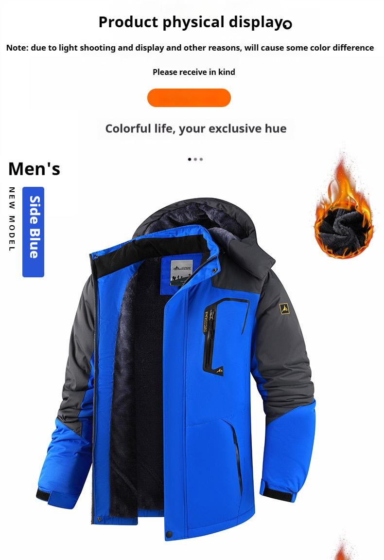 Men's Warm Fleece Outdoor Mountain Hooded Winter Jacket Windproof & Warm Fleece Lined Regular Fit Casual Long Sleeve Front Zipper Coat with Pockets Suitable for Autumn and Winter