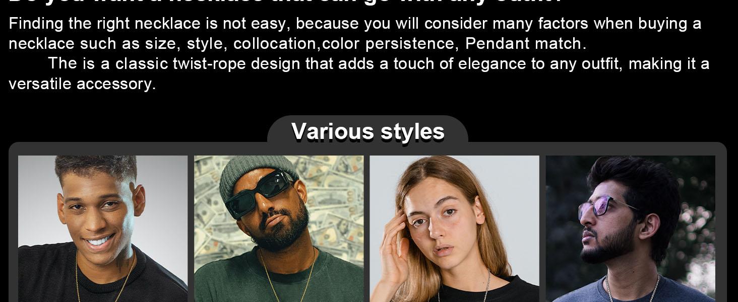 Jewelfairy Mens 3/4/5mm Stainless Steel Silver Twist Chain Necklace for Men Women Silver Necklace Chain 18/20/22/24 Inches