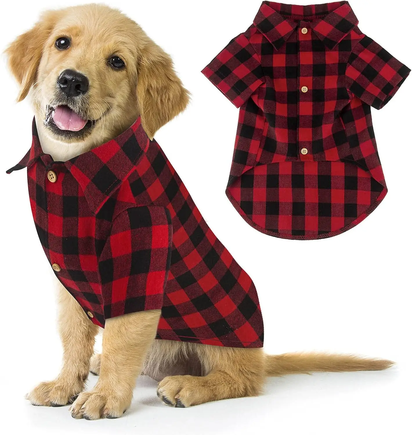 Plaid  Shirt Red Buffalo  Outfit Soft Casual Pet Clothes for Small Medium Large Dogs Puppy Cats Halloween Thanksgiving Christmas Costumes(S)