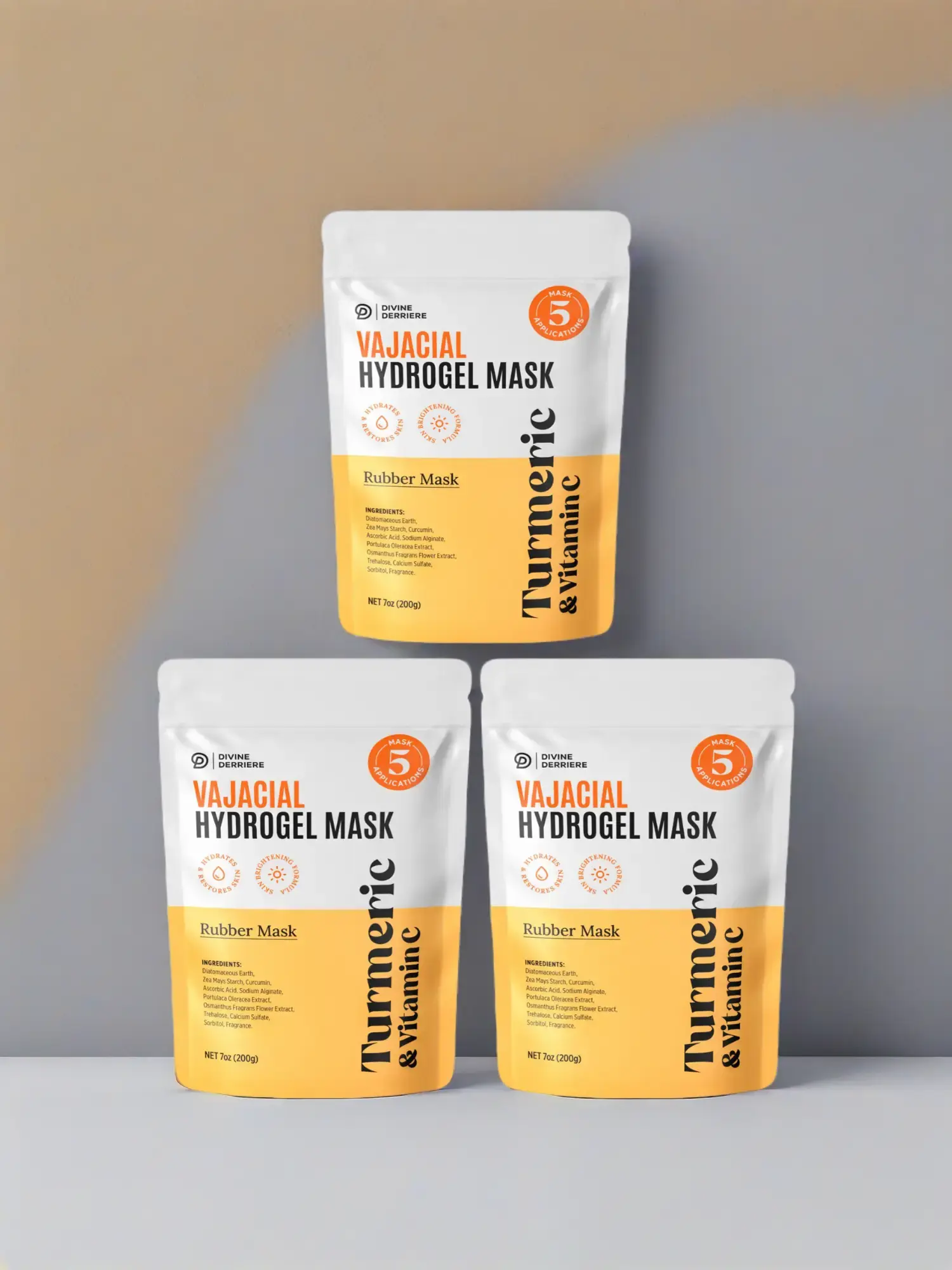 Divine Derriere DOWN THERE CARE - GET GLEAMIN 10-MINUTE VAJACIAL MASK - Hydrogel Mask with Turmeric & Vitamin C (3-Pack) COMPLETE KIT - Hydrating Facial & Vajacial Masks for Post Wax, Shaving Bikini Area Skin Care Repair, Hydrate Hydro jelly Peel-off Mask