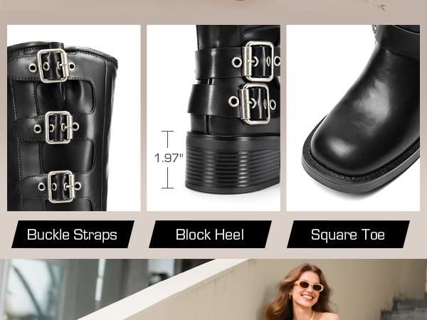 Dream Pairs Square Toe Motorcycle  combat melania Bota  Comfort Walking Shoes Footwear Parent Riding boots