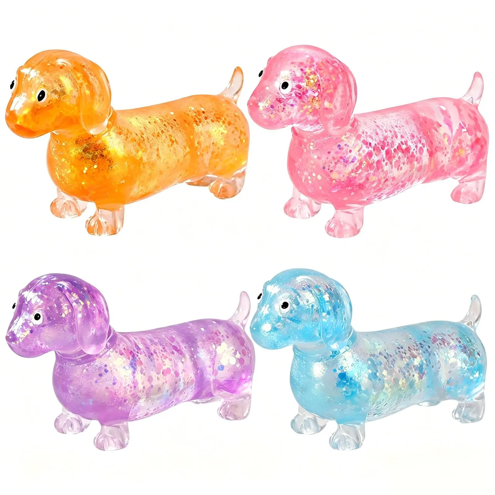 Glitter Dachshund Weiner Dog Squishy Stress Ball - Slow-Rising, Soft-Stretch Sensory Fidget Squishies, Unisex Halloween Hand Wash Anxiety Relief Toy for Teens, Friends, Home Office Decor, Party Gifts