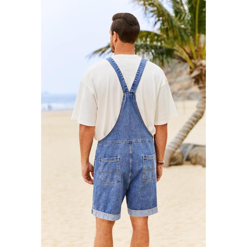 Runcati Men's Denim Bib Overall Shorts Loose Fit Summer Walk Shorts Above Knee Length Shortalls Jumpsuit Rompers