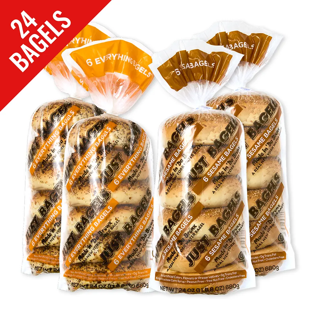 Just Bagels 12 Everything and 12 Sesame Bagels, Non-GMO 24 Authentic New York Style Bagels
