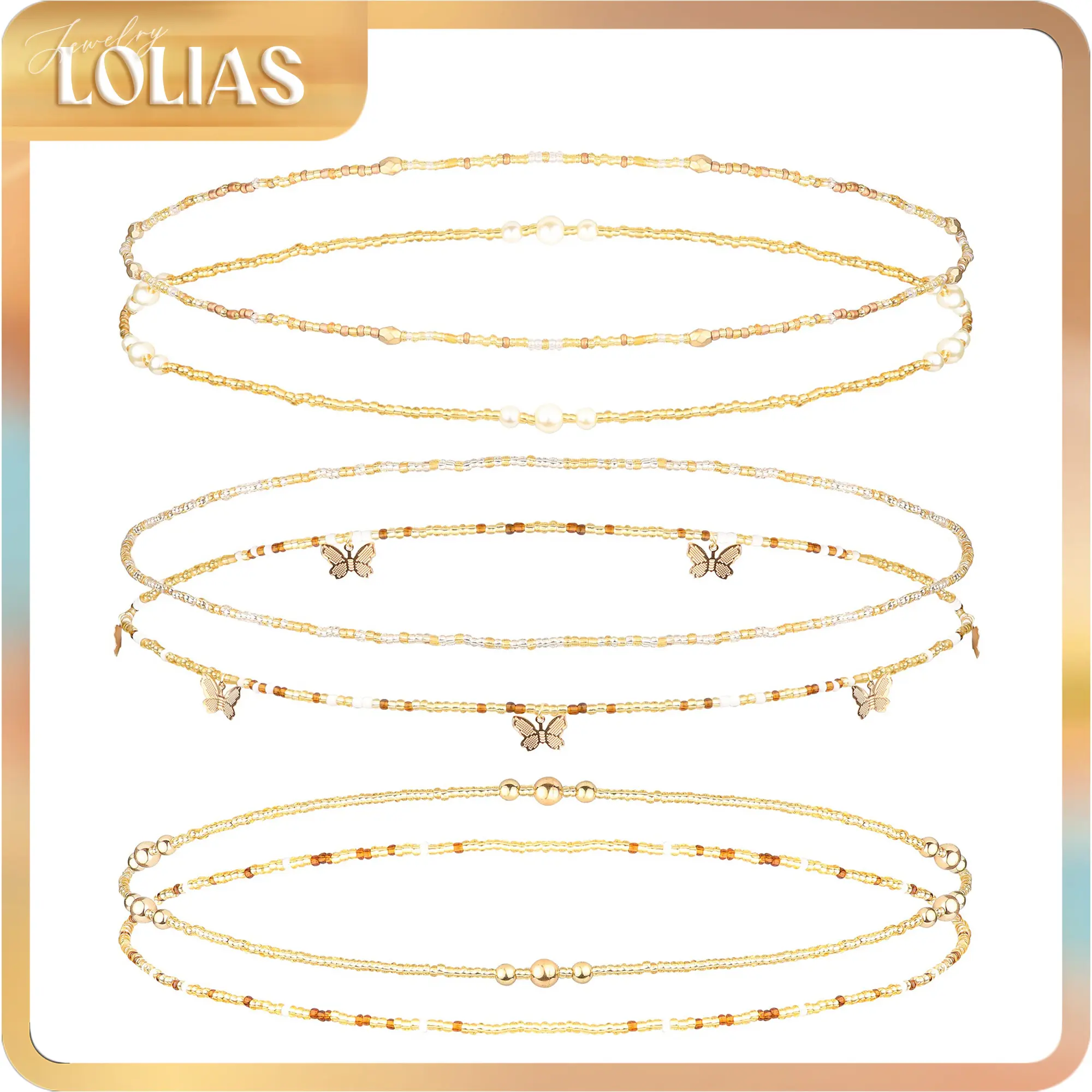 LOLIAS 6Pcs Waist Beads For Women African Waist Beads Belly Chain Beads Waist Elastic Bead Summer Body Chain Bikini Jewelry