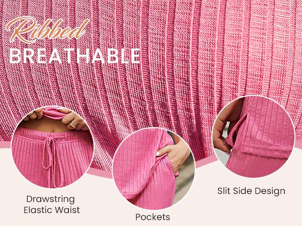 EKOUAER women's two-piece short sleeved top and cropped pants casual wear and S-XXL comfortable and soft casual wear light spring and summer set