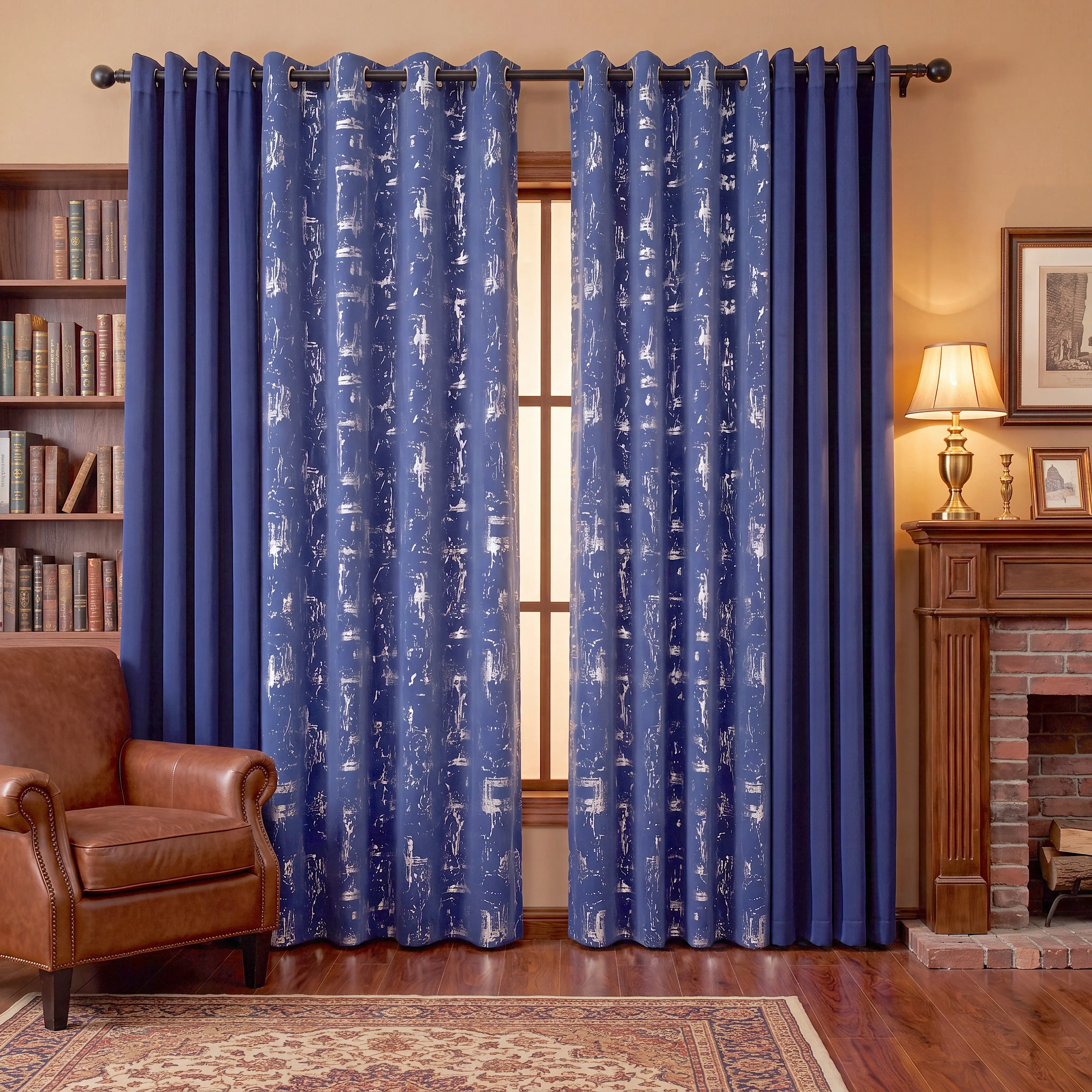 4-Panel 52"x84" Grommet Curtains Combo (2 Solid Blackout + 2 Foil Metallic Printed), Thermal Insulated Noise-Reducing Window Drapes, Room Darkening for Bedroom Living Room, Machine Washable QF222 & QF639, Blackout Curtains