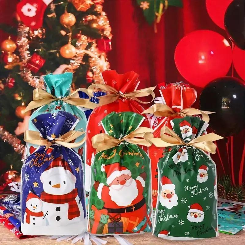 Fixed medium size (5.91 "*9.06")-50 sets of Christmas pull-string gift bags, suitable for both men and women for Christmas and festival packaging Small reusable bags for candy parties