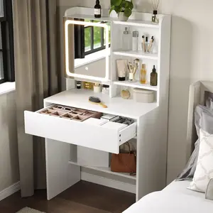 Modern LED Vanity Table, Makeup Desk with Mirror&Lights 3 Color Modes,Drawers&Shelves, for Girls Bedroom,Perfect Gift for Her – bedroom essential