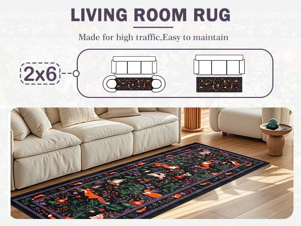 [Restock Up Sale]Geanup Fantasy Fox Animal Runner Rugs for Hallway, Non Slip Botanical Kitchen Rug, Soft Thin Jungle Fox Bedside Runners, Cute Mushroom Accent Floor Carpet for Bedroom Hall Bathroom Laundry