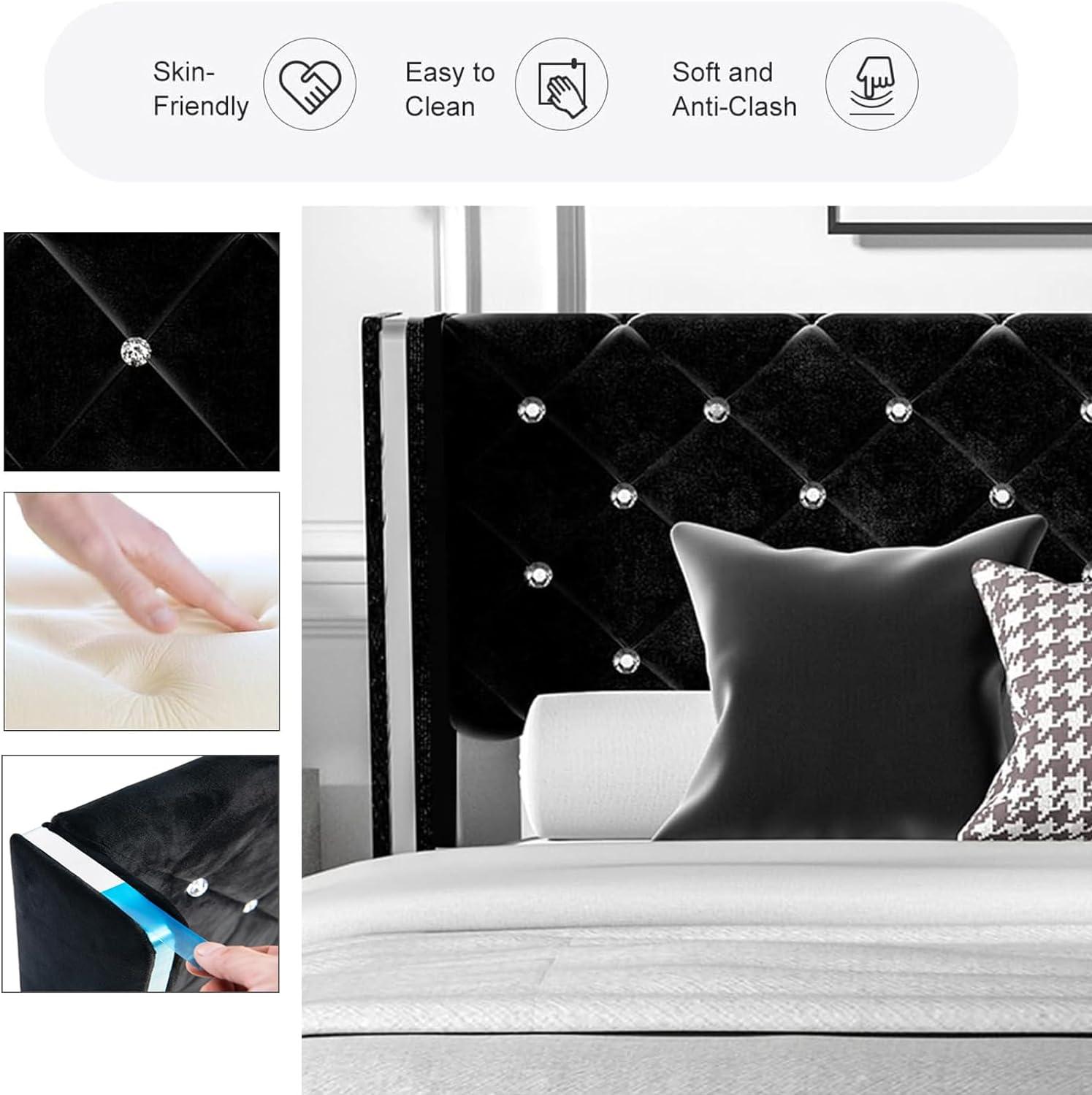 HOMBCK Bed Frame, No Mattress, Upholstered Platform Bed Frame with Wingback Diamond Tufted Headboard