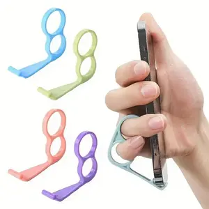 Finger Phone Holder, 4 Pcs Random Color Plastic 2 Holes Little Finger and Ring Finger Grip Strap Holder for Hand