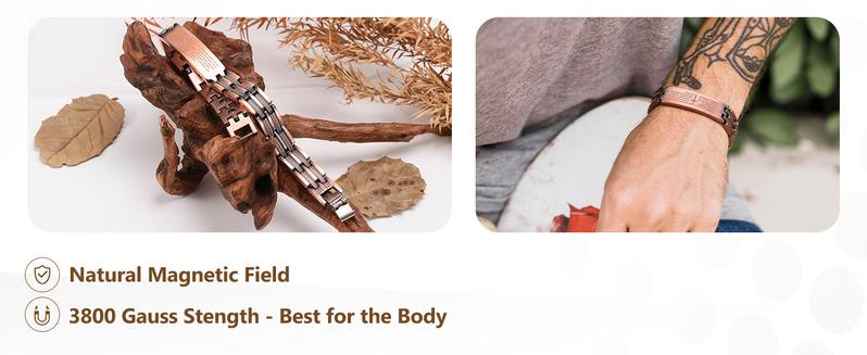 Jecanori Copper Cross Bracelet for Men - Ultra Strength Magnetic Mens Cross Jewelry Set - Adjustable Magnetic Bracelet with Sizing Tool Jewelry Box