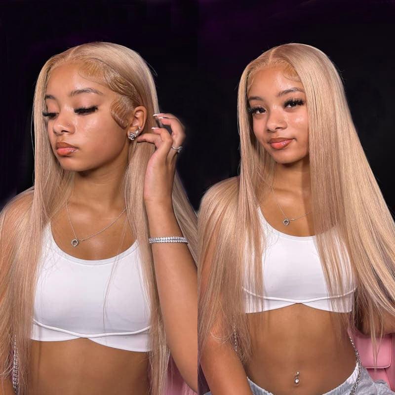 Megalook Hair 13x6 Three-Go Milk Tea Brown Glueless Wigs Silky Straight with Drawstring 100% Human Hair Wig 320℉ Heat Resistant