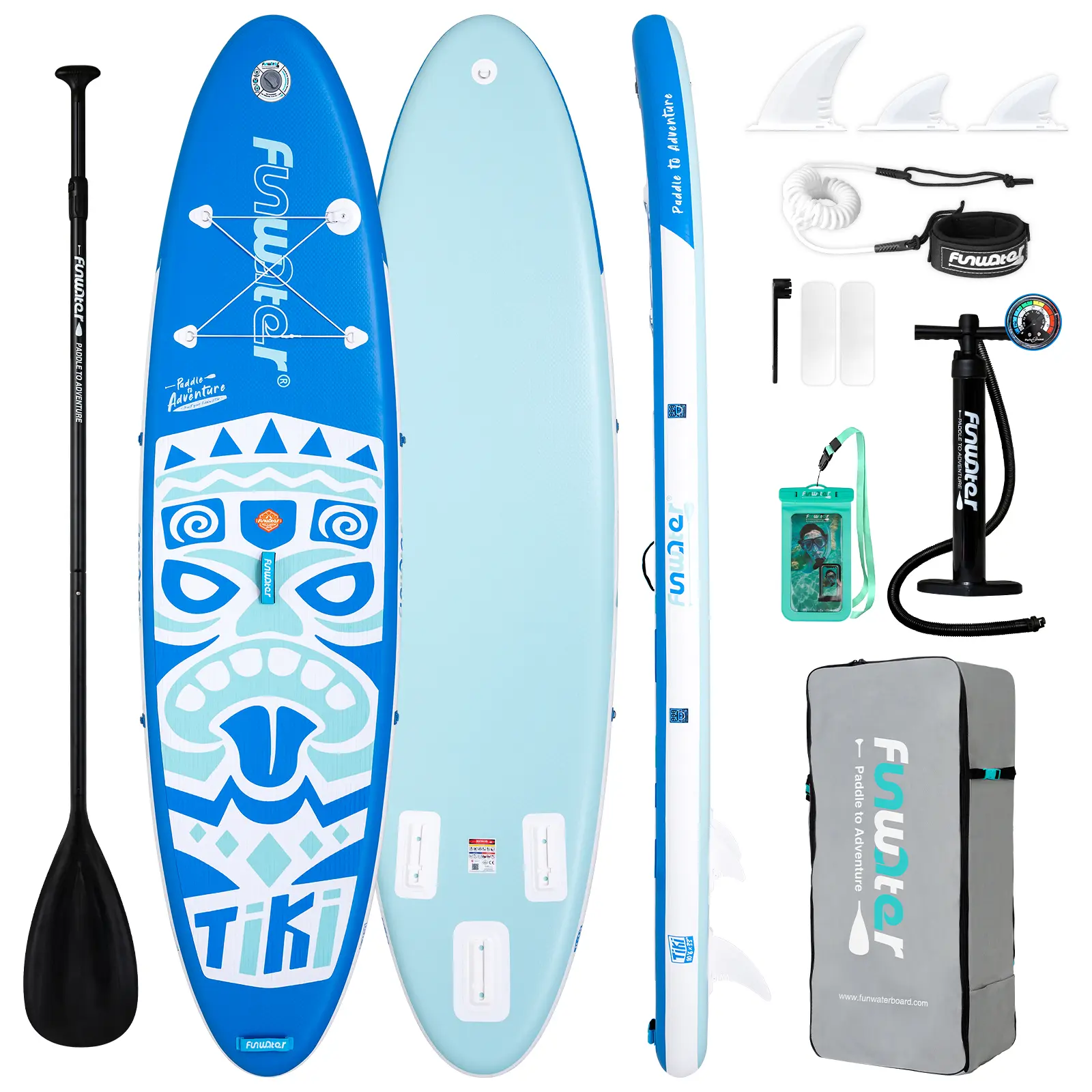 FunWater Inflatable 10'6×33"×6" Ultra-Light (17.6lbs) SUP for All Skill Levels Everything Included with Stand Up Paddle Board, Adj Floating Paddles, Pump, ISUP Travel Backpack, Leash,Waterproof Bag